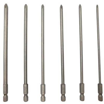 Phillips Cross Screwdriver Bit Set 6pcs S2 Steel PH1 PH2 6'' Long