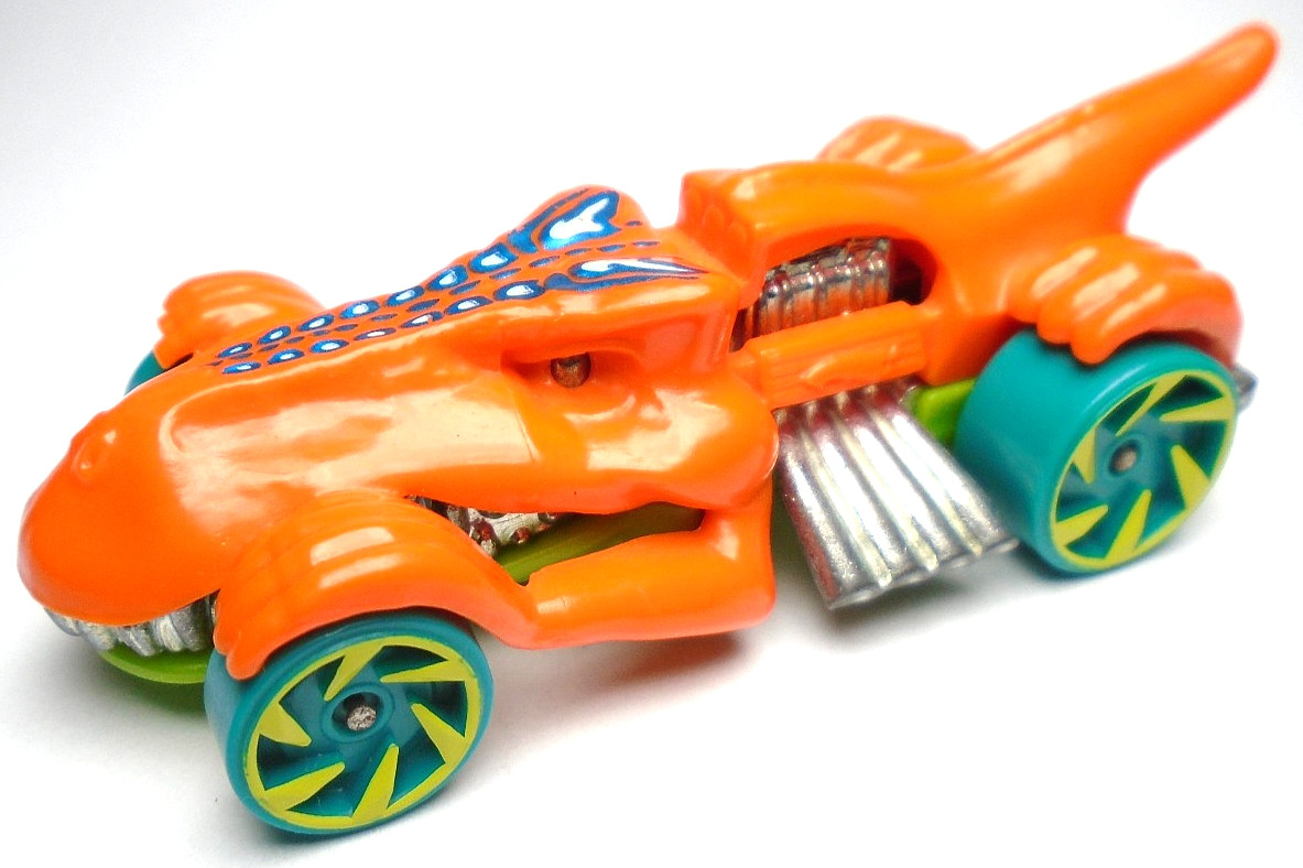 2019 HOT WHEELS T-REXTROYER ORANGE 1:64 DIECAST 3" DINOSAUR CAR W/ BLUE & WHITE