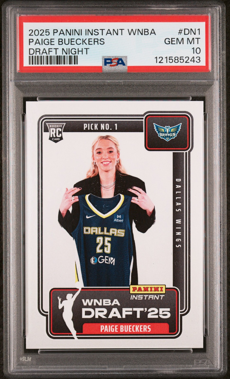 2025 PANINI INSTANT WNBA DRAFT NIGHT #DN1 PAIGE BUECKERS ROOKIE RC PSA 10