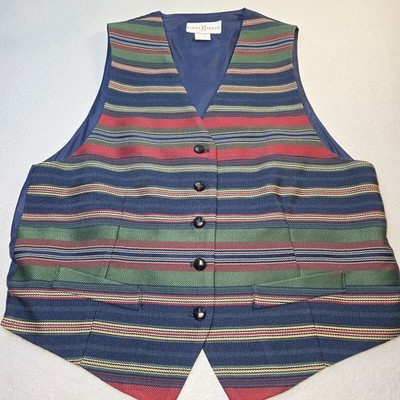 VTG First Issue Liz Claiborne Tapestry Vest Medium M Striped 90s Grandpaccore