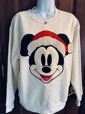 Disney Parks Santa Mickey Mouse Holiday Pullover Sweatshirt SMALL embellished 3D