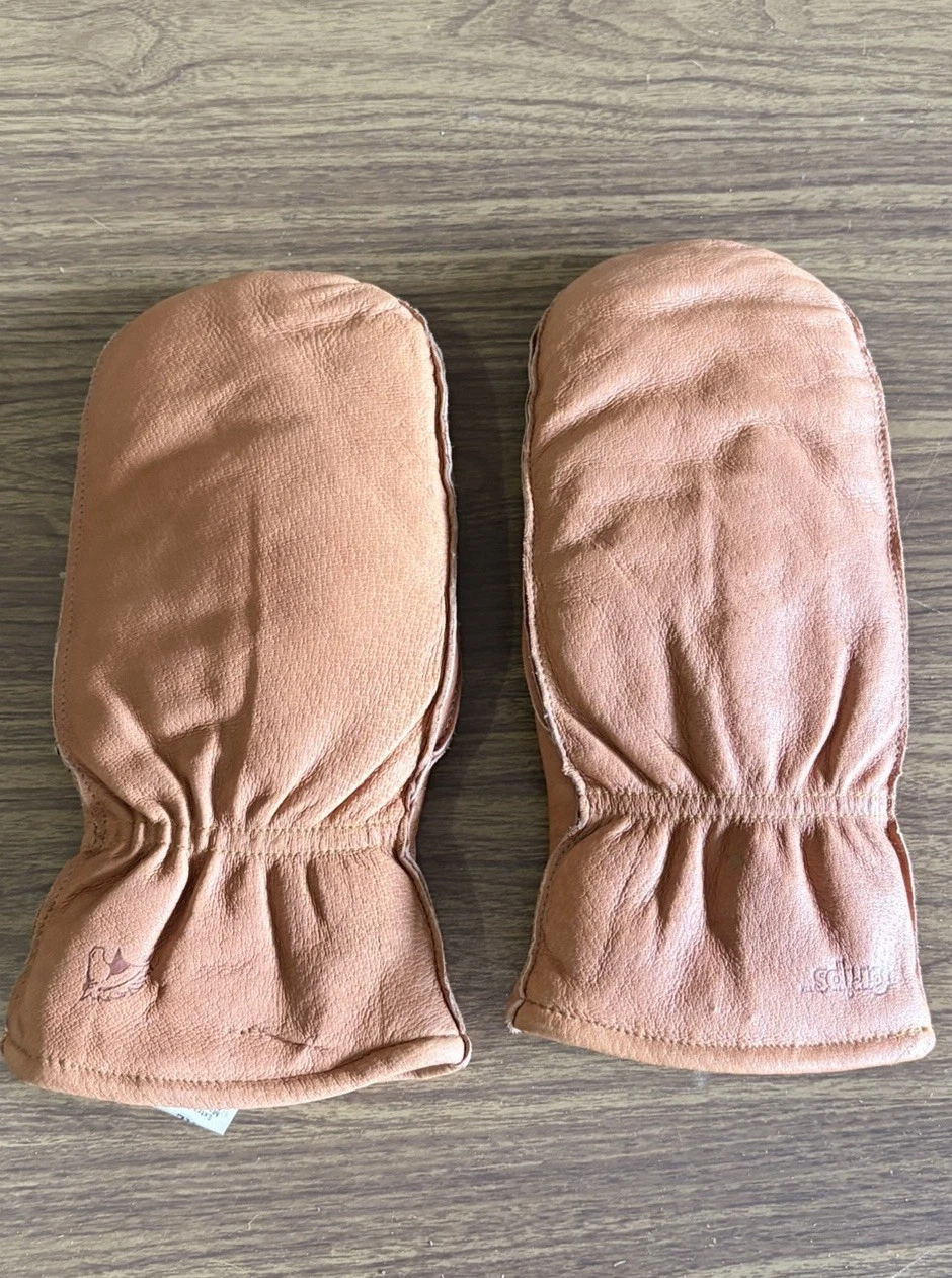 VintageWells Lamont Leather Sherpa Lined Mittens XL Made in USA Warm Work Winter
