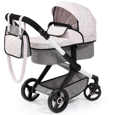 Bayer Puppenwagen Xeo - weiß grau mit Sternen umbaubarer Kinderwagen