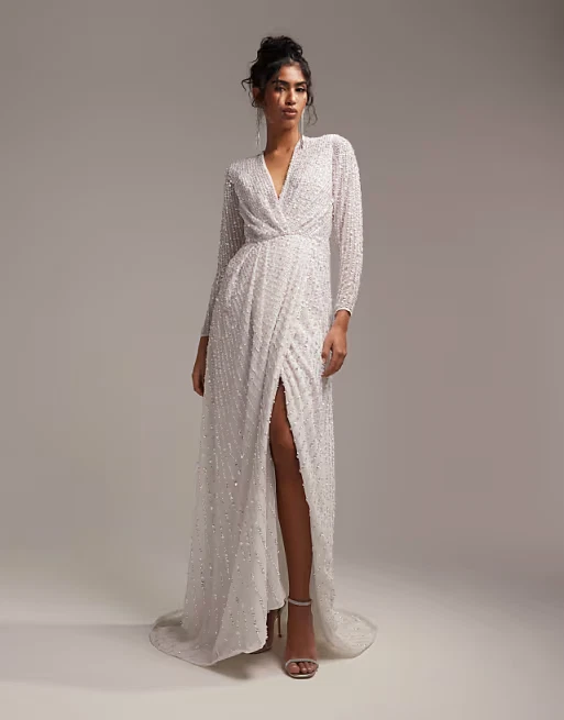 knee length dresses for ladies Rent Asos Edition Neve Placement Embroidered And Beaded Cami Dress In Ivory main image 0