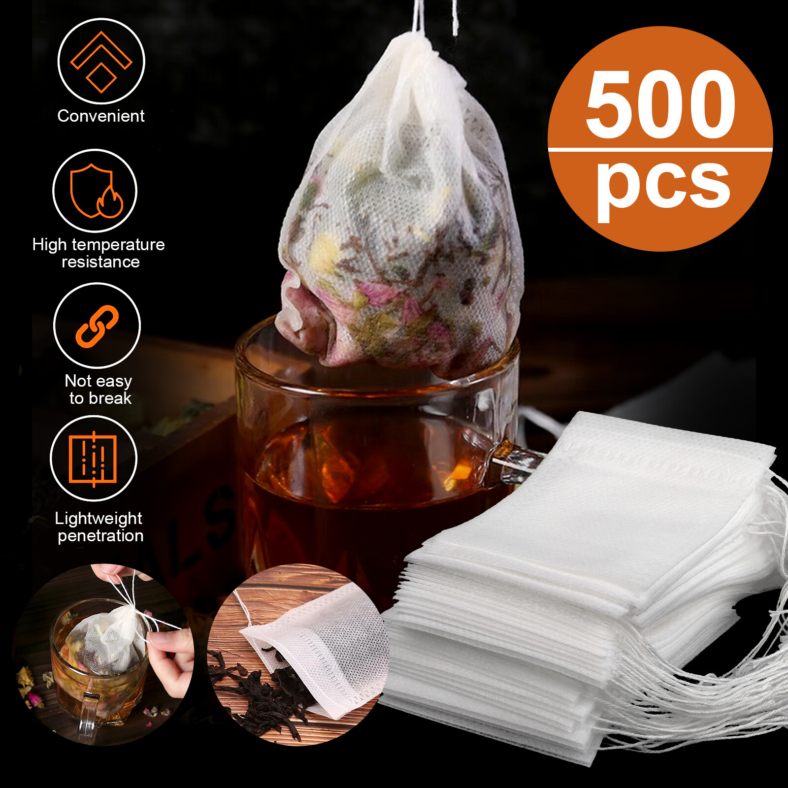 500pcs Disposable Empty Tea Bags Tea Filter Bags Drawstring Seal Tea Infusers