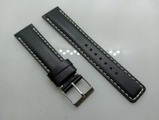 New Geckota 20mm Genuine Leather Classic Black White Stitching Watch Strap K239