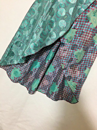 Boho Womens Size M Blue Pink Indian Vintage Wrap Silk Skirt - Picture 3 of 6