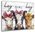 Funny Cattle on Vintage Grey Wood Abstract Wall Art for Bathroom Living Room