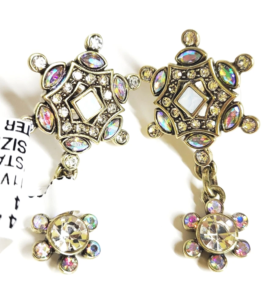 Heidi Daus Iridescent Crystal Dangle Earrings Iridescent AB Brass Ox Plating NWT - Image 2 of 4