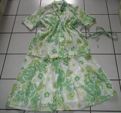 Kleid Sommerkleid 2 Teile Gr. L 42 Weiß Grün Blüten Bluse Rock elegant neuwertig