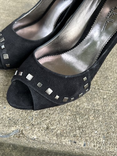 Nicole Miller New York Gun Metal Nieten schwarz High Heel Peeptoe Heels Größe 9M - Bild 2 von 8