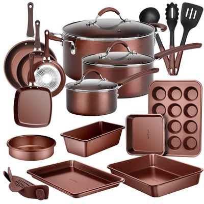 NutriChef 20 Piece Professional Home Kitchen Cookware and Bakeware, Pots and ...
