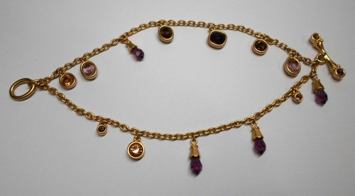 Vintage SWAROVSKI CRYSTALS TWO STRAND TOGGLE BRACELET Faux Amethyst & Topaz 7" L