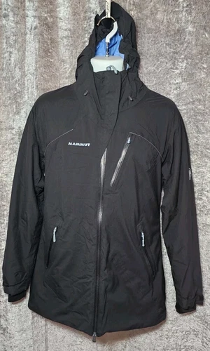 Mammut Drytech Premium Rain Wind Waterproof Hooded Black/Blue Jacket Coat Medium