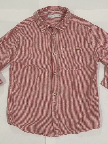 Zara Kids Long Sleeve Button Up Shirt Size 8 Girls Red Stripped - Picture 3 of 8