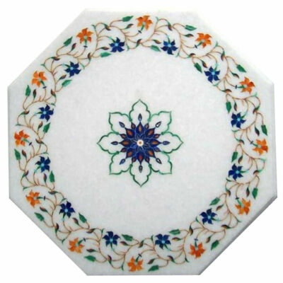 12'' Marble Coffee Table Top Lapis Stone Inlay Handmade Work Home And Garden