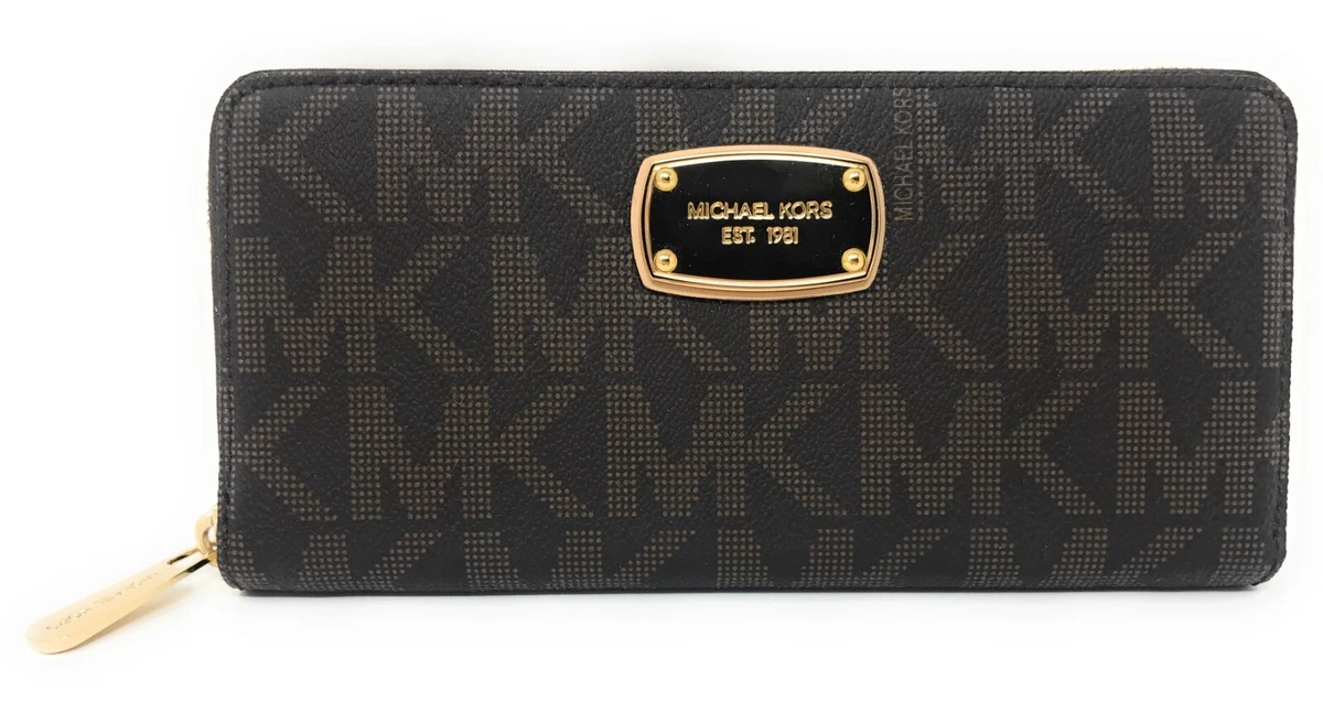 Michael Kors Jet Set Item Brown PVC Zip Around Continental Wallet 139 MSRP