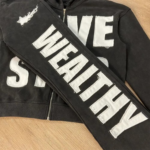 Mens 2pc Distressed Tracksuit Set Long Sleeve Jacket Pants Sweatsuit Sale on!!! - Picture 2 of 6