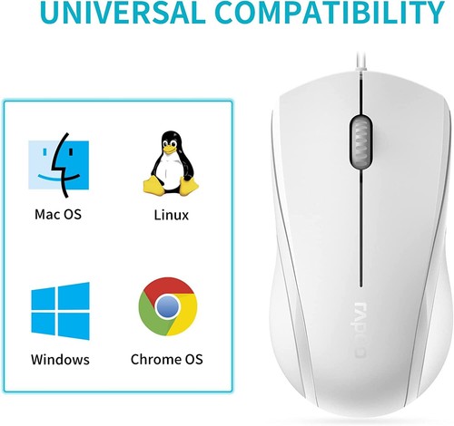 RAPOO N1600 3-Button Quiet Wired Mouse, 1000DPI Optical Mouse, Quiet Button - Picture 3 of 15
