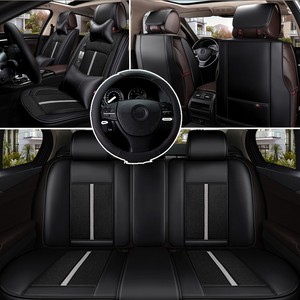 Details About Black Leather Full Set Deluxe Car Seat Covers Custom Interior Protector All Year