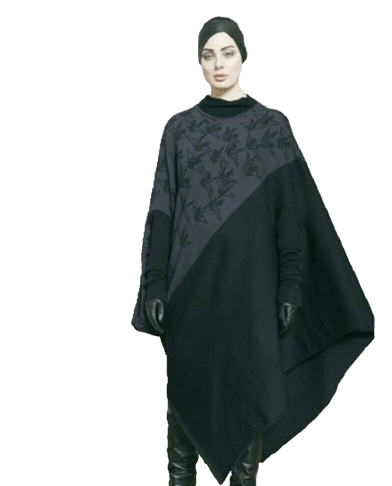 Lui Hon merino wool asymmetrical poncho with sleeves