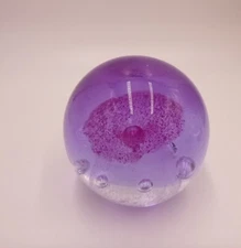 Dynasty Gallery Collection round Paperweight purple flower control bubbles