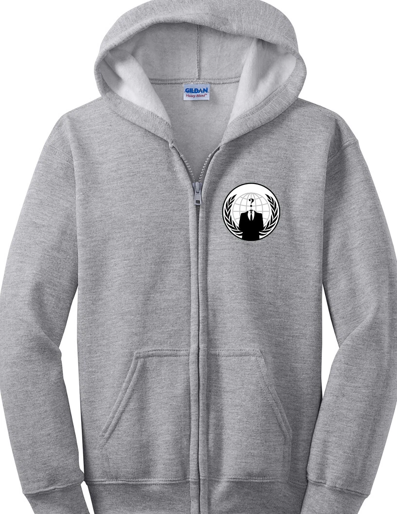 Anonymous White Logo Full Zip Hoodie, Hacker Protest Resist Hooded