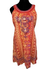 Angie Red Medium Dress Embroidered Chest Neck Hem Sleeveless Back Tie