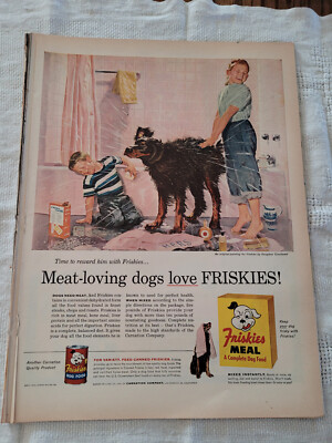 VTG 1956 Orig Magazine Ad Friskies Dog Food Dog Shaking Water After Bath