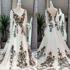 Vintage White Ivory Wedding Dresses Long Sleeves A Line Lace Appliques Bridal