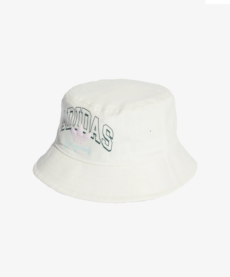 Adidas Originals Youth Collegiate White Bucket Hat Pink Logo OSF