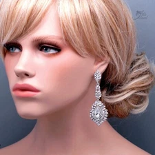 Elegant Vintage Crystal Chandelier Earrings Baroque Silver Tone Bridal Statement