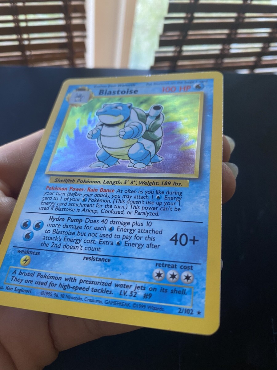 Blastoise Pokemon Card 2/102 Rare Holographic Unlimited 1995