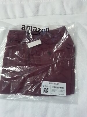 Amazon Goodthreads Men's Slim-Fit 5'' Canvas Short, Size S Burgundy 