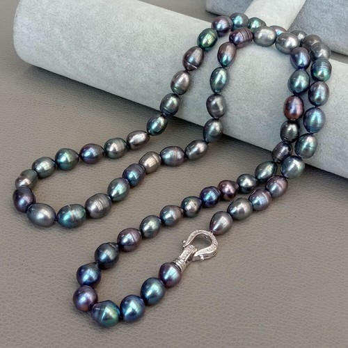Freshwater Black Rice Pearl Long Necklace For Women 32" - Picture 3 of 7