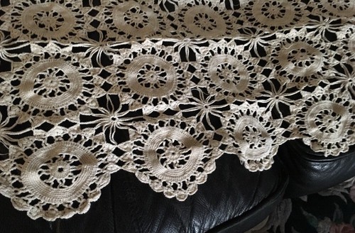 Hand Made Crochet Cotton Off White Table Cover Linen Bed Spread * - Picture 4 of 8