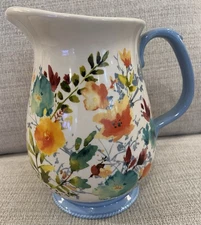 Pioneer Woman Stoneware Willow 3.2 Qt Pitcher Blue Handle Floral USED ONCE
