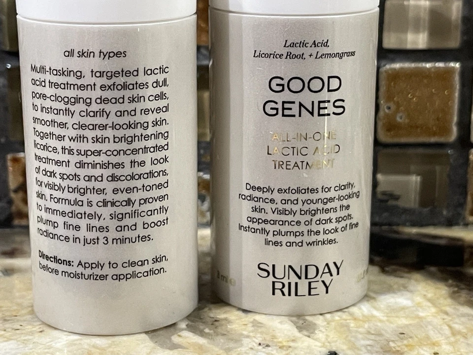 Paquete 2 Sunday Riley Good Genes tratamiento de ácido láctico todo en uno 0,27 oz ea nuevo sin caja Foto 3 de 4