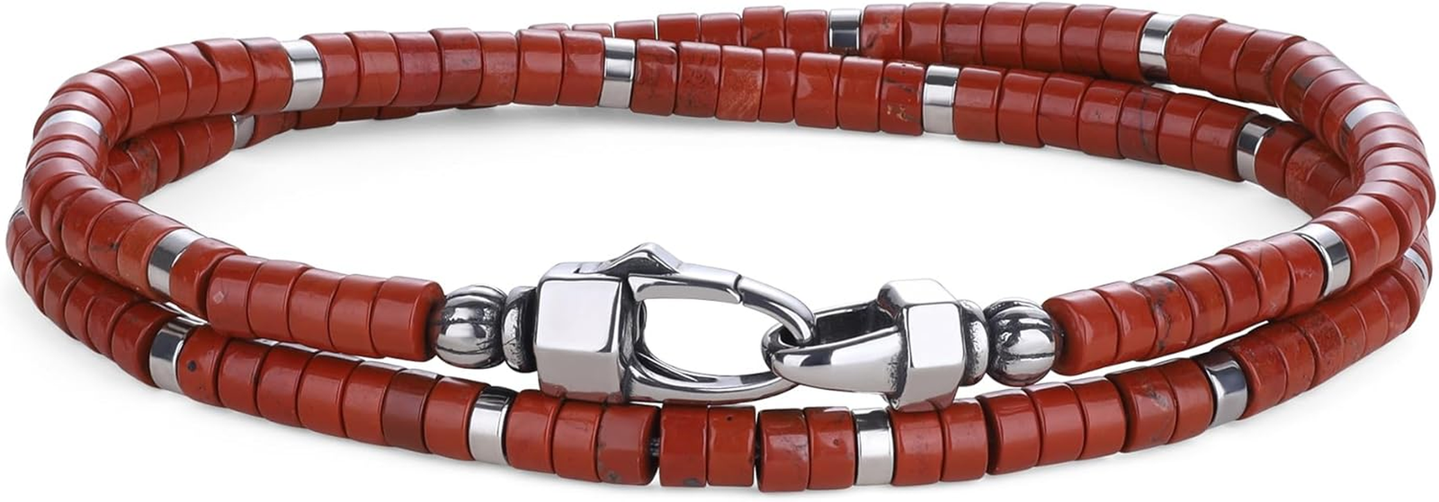 Double Layered Heishi Beaded Bracelet for Men, Red Jasper African Turquoise Lapi