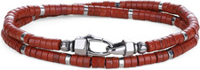 Double Layered Heishi Beaded Bracelet for Men, Red Jasper African Turquoise Lapi