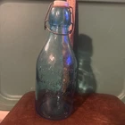 Thatchers Dairy Blue Glass Quart Bottle Vintage Absolutely Pure Milk Ceramic Lid