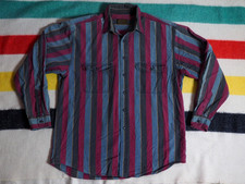 VTG 90s Eddie Bauer Heavy Cotton Red Gray Striped USA Camp Button Shirt Mens XL