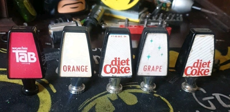 Vintage Soda Fountain Tap Handles Lot Of 5 Coke, Diet Coke, TAB, Orange,Grape