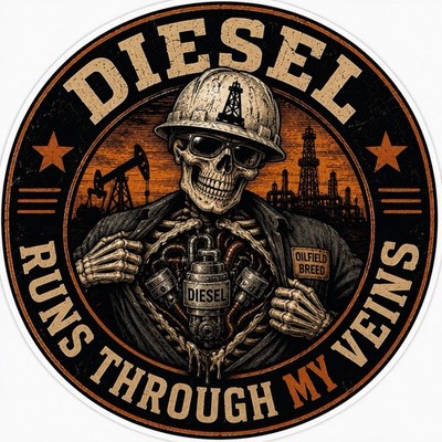 Diesel Runs Throuh My Veins By ThePeeleryStudio Premium Vinyl Sticker Die-cut