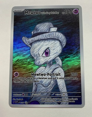 Mewtwo With Grey Felt Hat Pokémon Card Holo Foil Art Anime Van