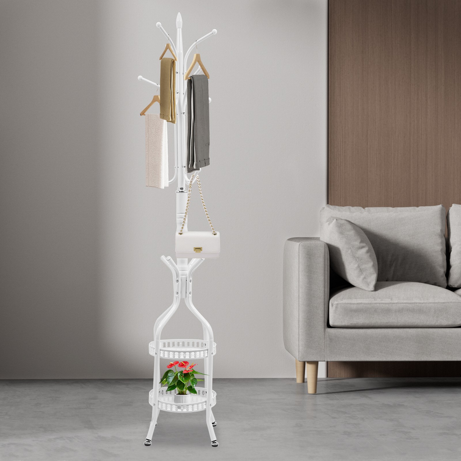 Metal Coat Rack Stand 31x31x185cm White Hanger Holder 15kg Max Load