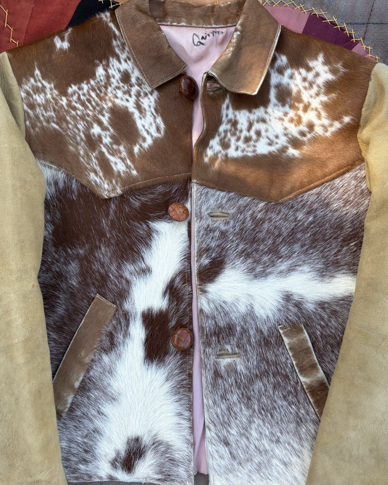 PONY Giacca western vintage anni 40 capelli di cavallo su nascondiglio bicolore pelle scamosciata anni 50 XS