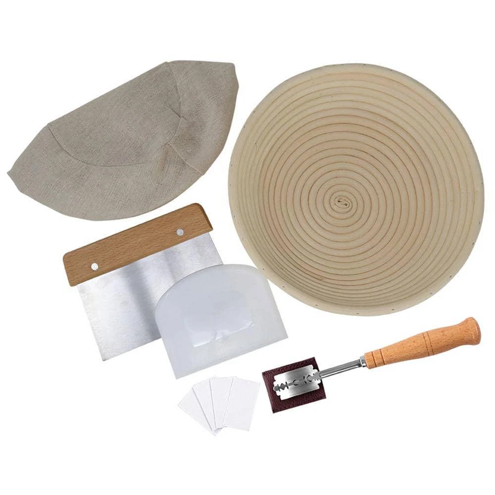 Roots & Harvest Sourdough Bread Starter Kit Rattan Basket Lame Blades Scraper