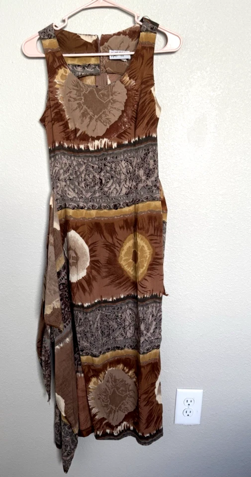 Vestido midi vintage Alyn Paige sin mangas talla 7/8 estampado abstracto tonos tierra Foto 3 de 4