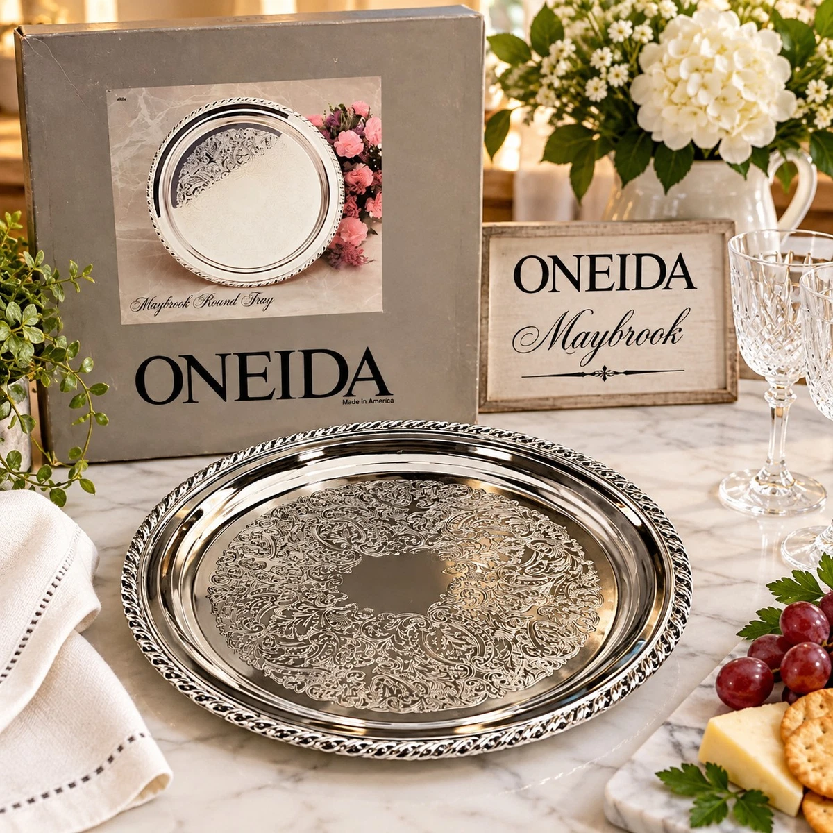 アメリカ　USAヴィンテージ　オネイダ　シルバー　Silverトレー　スクエア 25+ Oneida Serving Tray for sale | Updated Oct 2026